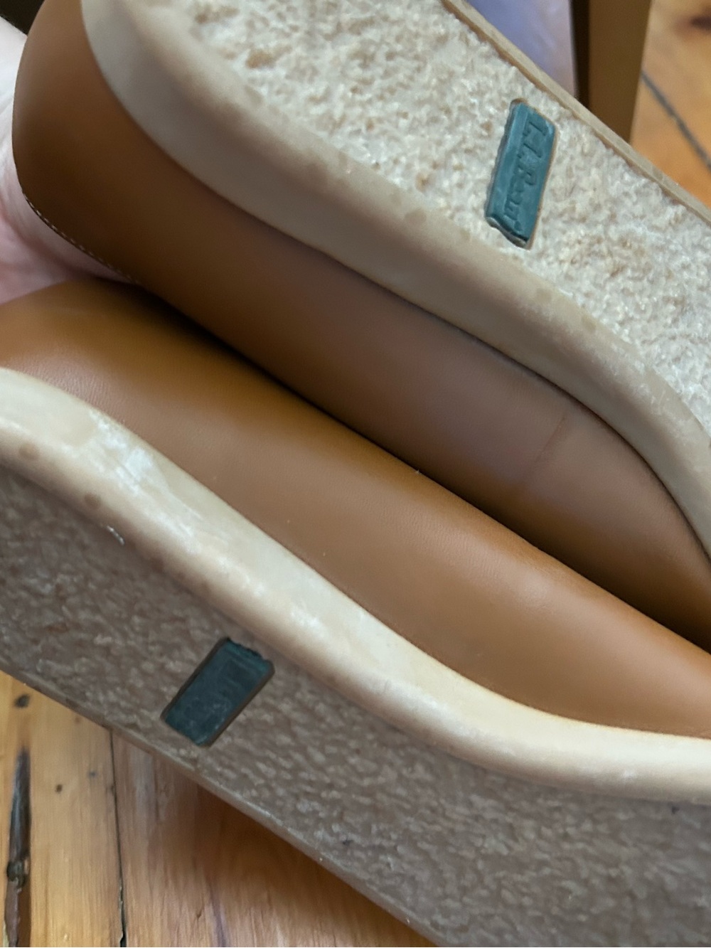 L.L.Bean Freeport Maine Brown Leather Skimmer Flats Women’s 8W Wide Slip-On vtg - Picture 3 of 6
